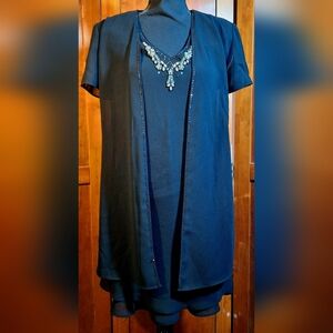 POSITIVE ATTITUDE Elegant Black Midi Dress with Beaded Neckline